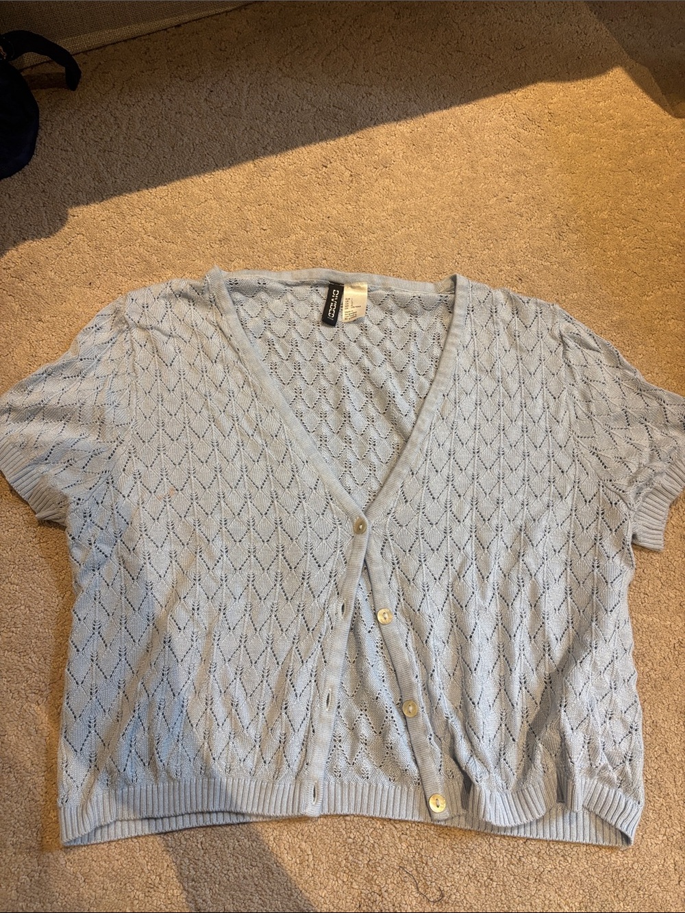 Light Blue Short-Sleeve Knit Cardigan Sweater